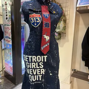 Detroit Girls Never Quit Denim Dress with 313 Logo and Splatter Design