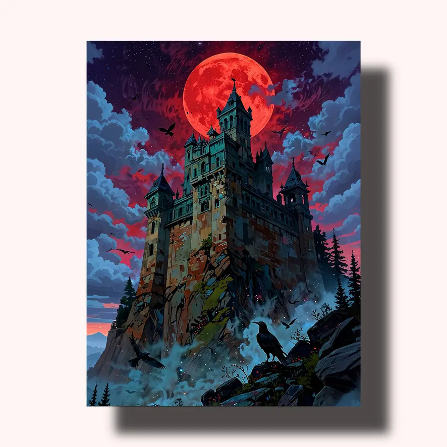Vintage Gothic Cliffside Castle Paint by Numbers Kit, DIY Painting Supplies for Adults, Grand Landscape Fantasy Art Wall Decor Digital Painting Kit, Diy Painting Kit