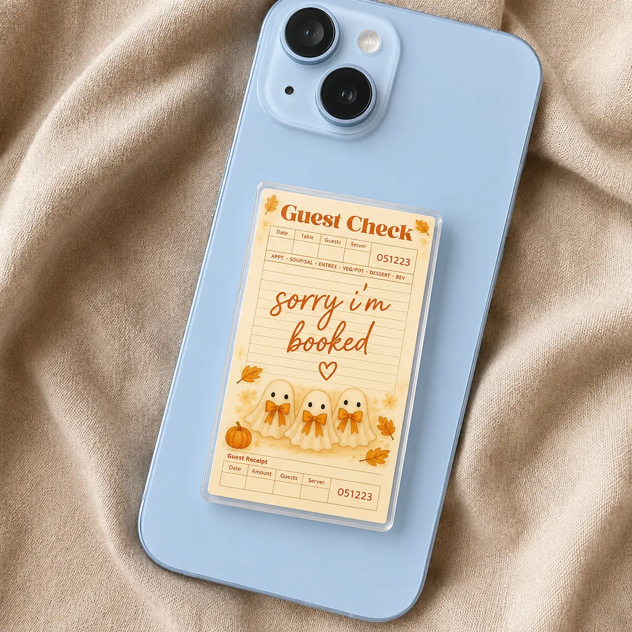 Aesthetic 2D Acrylic Cute Ghost Guest Check Phone Grip, Fall Pop Socket, BookTok Phone Stand