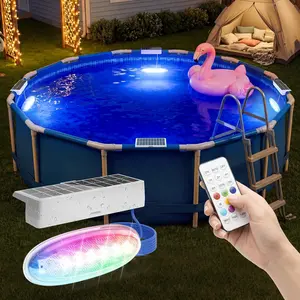4 Pack Solar Pool Lights with Remote, IP68 Waterproof RGB Color Changing Solar Powered Lights for Above Ground Pools, Pond, Fountain, Yard (Gray)