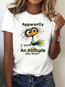 Women's casual short-sleeved T-shirt-cute cartoon birds and humorous quotes printed loose round neck top soft stretch fabric suitable for everyday wear and light sports machine-washable impervious material Halloween clothing women's clothing shirt women's