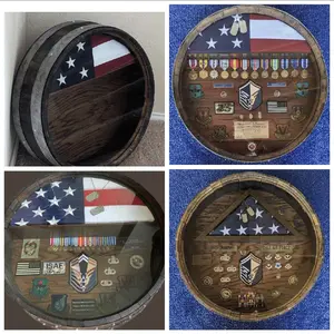 Whiskey / Wine Barrel Military & Law Enforcement Retirement Shadow Box