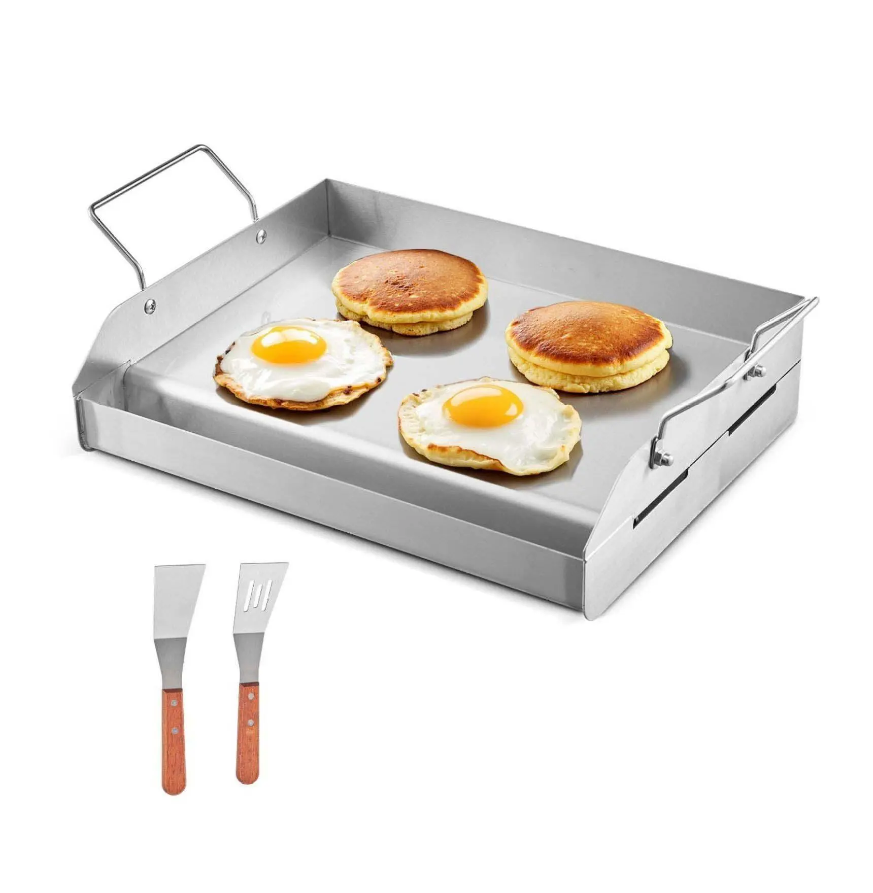 Stainless Steel Griddle 17x13 inch, Flat Top Grill Plate for BBQ, Teppanyaki, Camping - Portable Cookware with Handles 17 x 13 inch