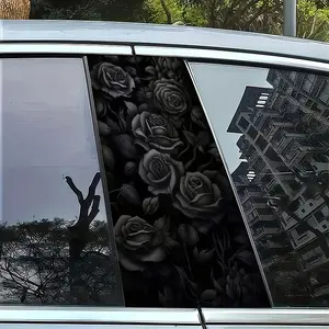 2 pieces of black rose pattern B-pillar car stickers, car B-pillar protective film, durable self-adhesive vinyl stickers suitable for vehicles, walls, windows - easy to apply, single use, 25 inches x 50 inches (about 2 pieces per set)