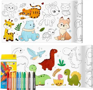 Coloring Paper Roll Set 2 Rolls Drawing Roll Paper & 12 Pack Crayon Sticky Rolls for Art DIY Painting Drawing for Young Artists Gifts Age 14+ 11.8" x 118"
