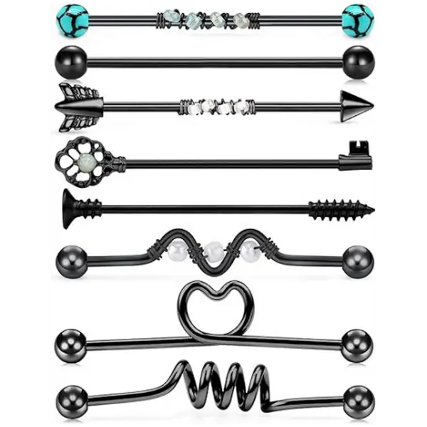 14G Stainless Steel Industrial Barbell Earring Halloween Party Cartilage Body Piercing Jewelry 38mm 1&1/2 Inch Industrial Piercing Bar cartilage earrings