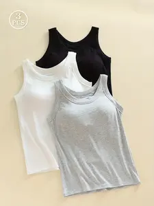 3-Pack Women's Seamless Lingerie Set, Soft Comfortable Sleeveless Tops Design, No Steel Ring, with Pads, Suitable for All Seasons