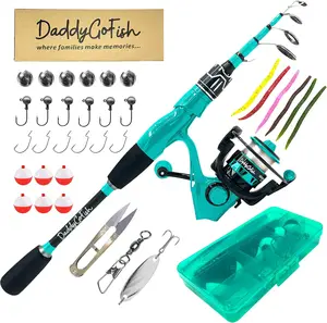 DaddyGoFish Spinning Fishing Rod and Reel Combo Set with Tackle Box | Kids Fishing Pole | Carbon Fiber Telescopic Fishing Rod Kit | Spinning Reel for Travel Saltwater Freshwater Fishing Gear Kit