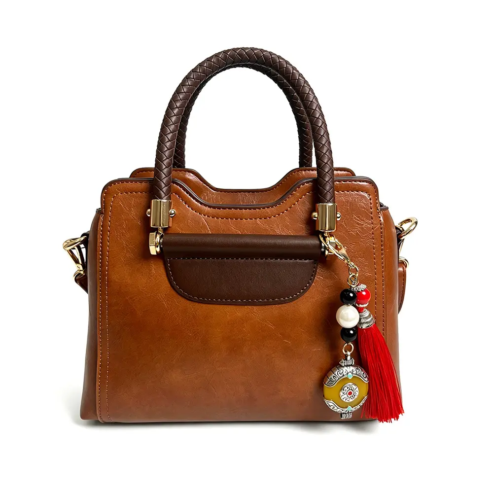 2026 New Retro Premium Genuine Leather Women's Crossbody & Shoulder Bag - Exquisite Pendant Decor, Multi-Compartment, Detachable Adjustable Strap, Luxury Texture, Hands-Free, for Daily, Evening Use, Gift for Girlfriend, Hand-Free Women's Crossbody & Shoul