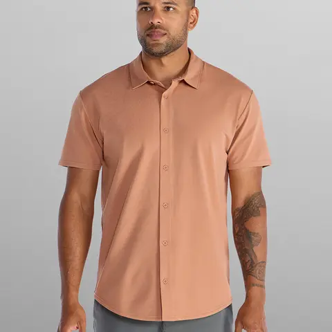 BYLT Basics LUX Men's Soft, Smooth Short-Sleeve Button-Down Shirt, Casual Comfortable Top