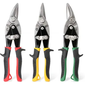 3-Pack 10-Inch Aviation Tin Snips – Straight, Left & Right Cut with Chrome Vanadium Steel Blades, Ergonomic Rubber Handles & Storage Bag for Sheet Metal Cutting