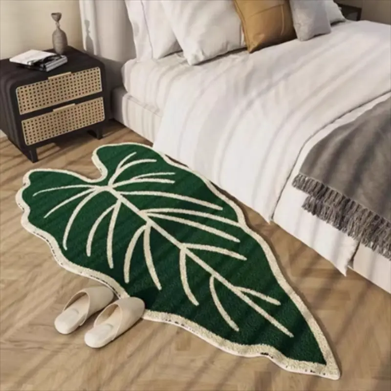 Leaf Shaped Bedroom Bedside Plush Carpet, Soft Thick Non-Slip Mat, Fashionable Home Decorative Soft Fluffy Rug for Living Room, Sofa, Dining Area, Soft Thick Rugs