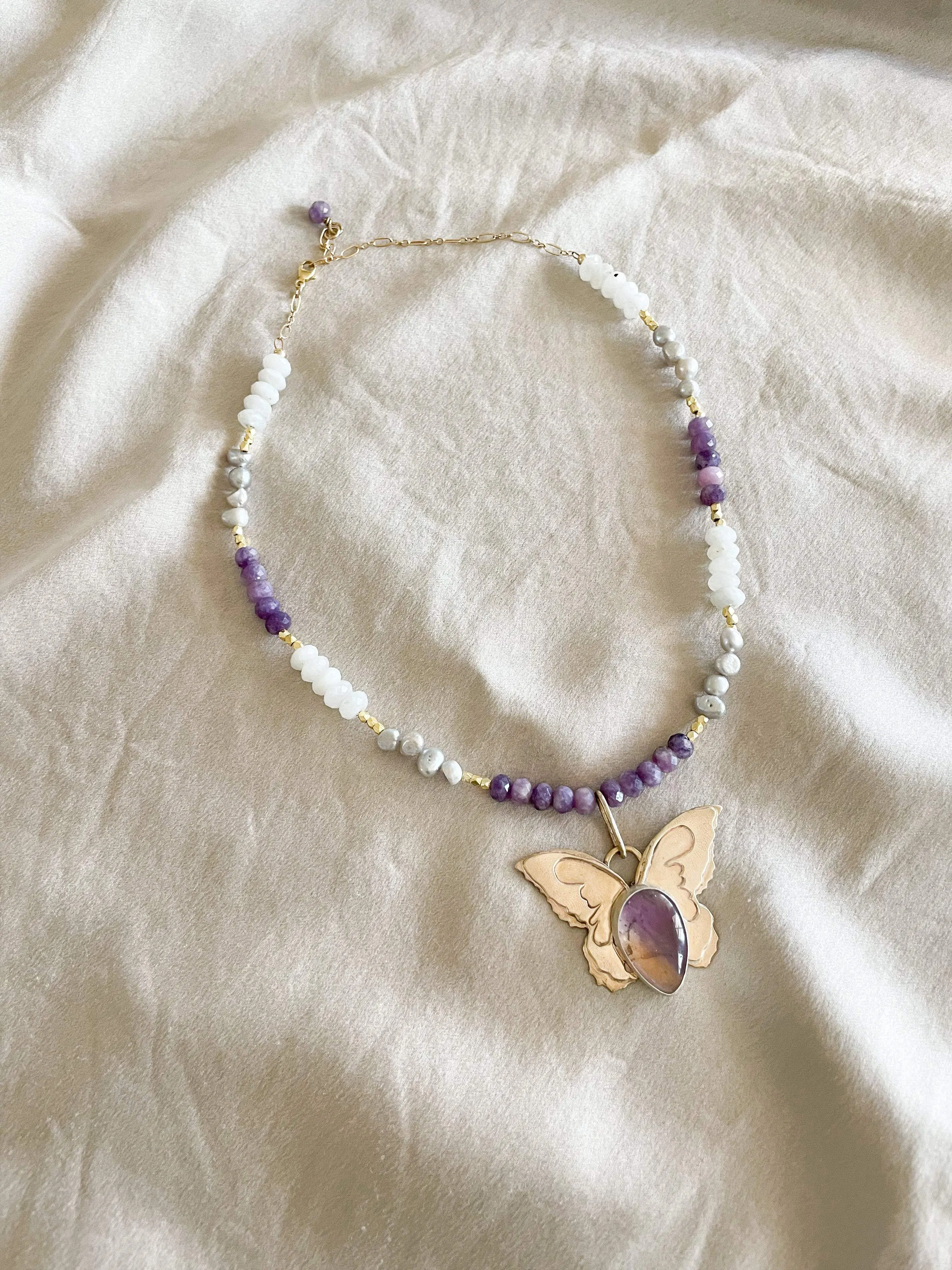 Ametrine Butterfly Necklace | Brass