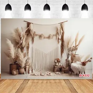 Photography Background Bohemian Dried Reed Floral Macrame Tapestry Maternity Photo Shoot Studio Backdrop