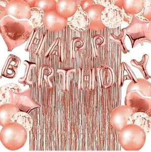Happy Birthday Pink Letter Balloon Kit Metallic Heart-Shaped Gold & Pink Balloons Foil Curtain Party Decorations Perfect for Home Decor & Father's Day Gifts