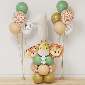 New Jungle Animal Balloon Bunch Happy 1st Birthday Party Decorations Kids Favor Gifts Safari Animal Balloons Baby Shower Supplies Gifts