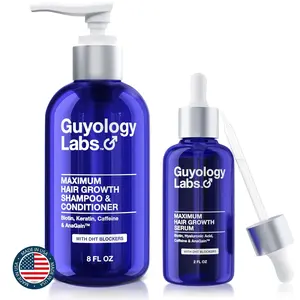 Guyology Labs Biotin Hair Growth Serum + Shampoo & Conditioner for Men, With With AnaGain™ Women & All Types of Hair - DHT Blocker & Scalp Serum - Hyaluronic Acid, Citrus - Anti Thinning Hair - Anti Hair Loss - Hair Regrowth - Made in USA