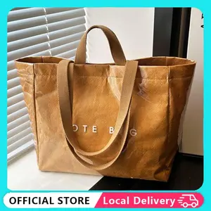 TRENDY TOTE BAG For Women PVC Letters Print Large Kraft Paper Carry All Bag Top Handle Clear Hobo Handbag Durable Totebag 14.5L Capacity Velcro Closure