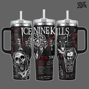 Ice Nine Kills 2026 Tour 20oz 40oz Tumbler with Handle and Straw | Stainless Steel Insulated Travel Mug Metalcore Band Merch Welcome To The Silver Scream Horrorcore Graphic Print Coffee Cup Leakproof Car Friendly Gift