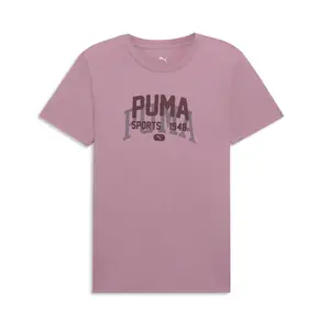 PUMA Womens Graphic Varsity Logo Crew Neck Short Sleeve Casual Tops Casual - Pink