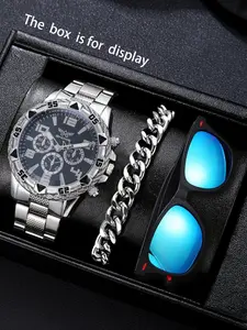 3pcs Men's Stainless Steel Quartz Watch Set, Stylish Timepieces for Everyday Wear, Ideal for Casual and Formal, Modern Fashionable Wristwatch