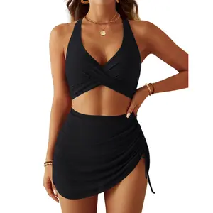 CICIBIRD Women's 2-Piece Tummy Control Bikini Set - High Waisted Mesh Swim Skirt, Twist Front, Adjustable Straps, Premium Stretch Nylon Blend Quick-Dry Bathing Suit for Women, Two Piece Set, Bikini Sets