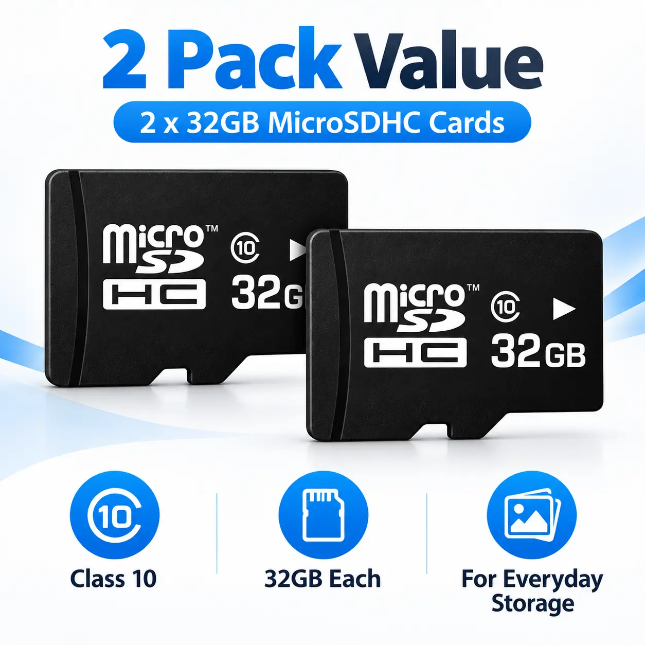 2 Pack 32GB Micro SD Cards, Class 10 microSDHC Memory Cards for Security Cameras, Dash Cams, Tablets, Smartphones & Everyday Storage