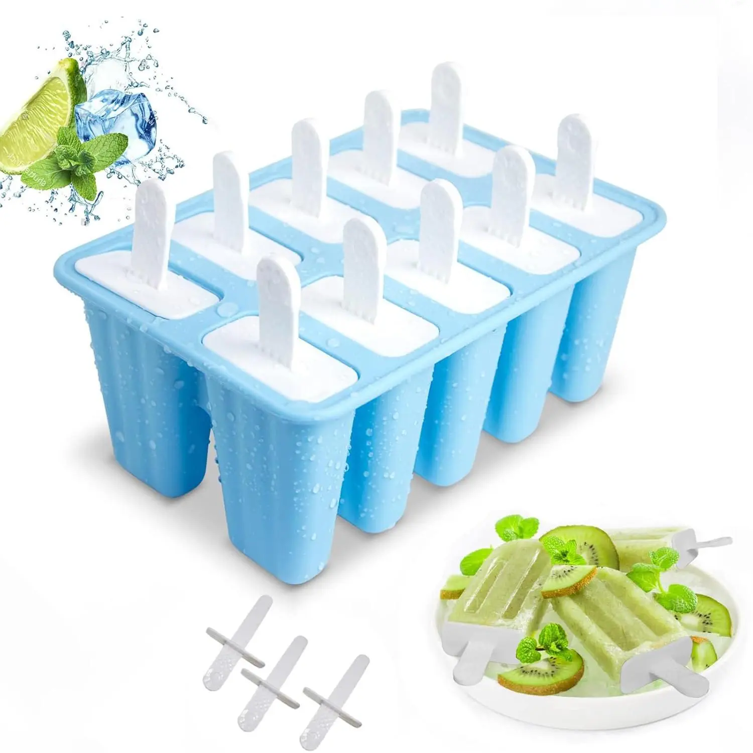 Popsicle Molds, 10 count  Popsicle Molds with Sticks  Ice Pop Molds  Easy Release Ice Popsicle Maker, Blue