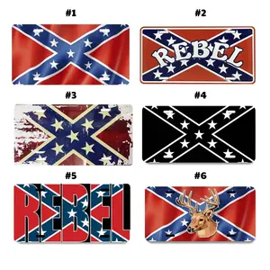 Deer Waving Distressed Black Confed Flag License Plate, Patriotic Car Tag, Rustic Hunting Truck Accessory