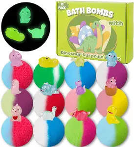 Bath Bombs for Kids, 12 Pcs Bath Bombs with Glow in The Dark Dinosura Surprise Inside, Handmade Organic Bubble Bath Ball Gift Set for Boys and Girls, Gift for Birthday Christmas Easter