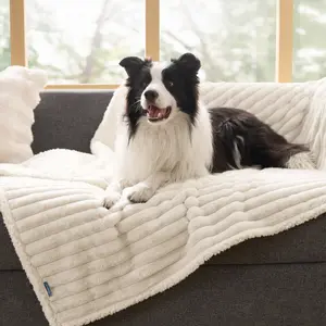 Bedsure ComfyFleece Waterproof Comfy Dog Blankets for Large Dogs - Soft Pet Cat Blanket Corduroy Fleece for Couch Bed Protector Washable, Cozy Calming Reversible Furniture Protection for Puppy