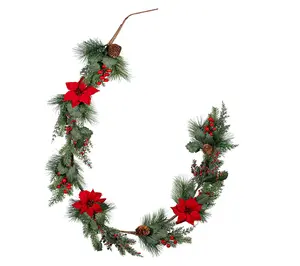 Evergreen 72"L Artificial Poinsettia & BerriesPine Garland
