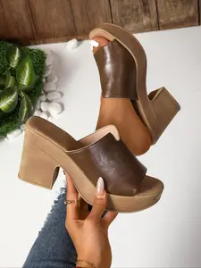 Women's Fashionable Elegant Stylish Solid Color Platform Slides, Casual Comfortable Platform Sandals for Summer, Female All-match Round Toe Sandals for Daily Wear, Girl, Footwear, High Heel, Chunky Wedge Heel