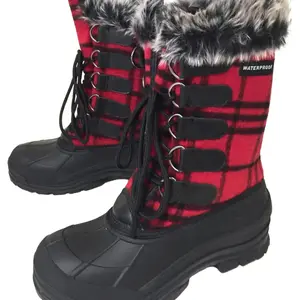 Women's Winter Boots Flannel Plaid Fur Warm Insulated Snow Shoes