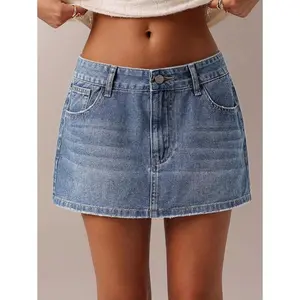 New Arrival Spring Women's Denim A-Line Skirt With Heart Collar, Reversible Sweetheart Neck, Contrast Color Embroidery Decoration