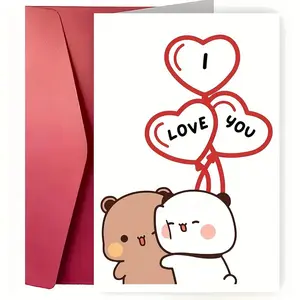 1pc Cute Bubu & Dudu Valentine's Day Greeting Card with Envelope – "Happiness Is... Having You In My Life" – Adorable Bear & Panda Design, Perfect for Son, Daughter, Friend, Partner, or Family Member, 4.72inch x 6.69inch, Panda Gifts