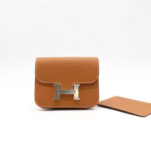 Pre-owned HERMÈS Leather Small Leather Goods Hermes Evercolor Constance Slim Wallet Gold twins LDJ4848