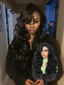 Lehanhair 24 Inch Glueless Long Wavy Synthetic Various Colors 4X6 Lace Pre Plucked Wigs for Women, Gorgeous Fluffy Wigs without Bangs, Synthetic Wigs for Party, New Year Christmas Daily Use, Loose Wave Wigs, Convenient Wigs