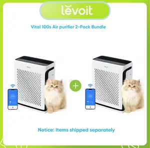 LEVOIT Vital 100S Pet Air Purifier for Home Large Room Bedroom, 2-Pack Bundle, Covers Up to 2220 Ft² with Light Sensors, Smart WiFi, HEPA, Sleep Mode for Pets, Allergies, Dust, Odor