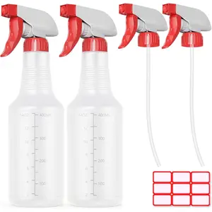 Spray Bottle (2 Pack&2 extra Nozzle,16 Oz) with Measurements and Adjustable Nozzle, HDPE Plastic Spray Bottles for Cleaning Solution, Household/Commercial/Industrial Use, No Leak and Clog