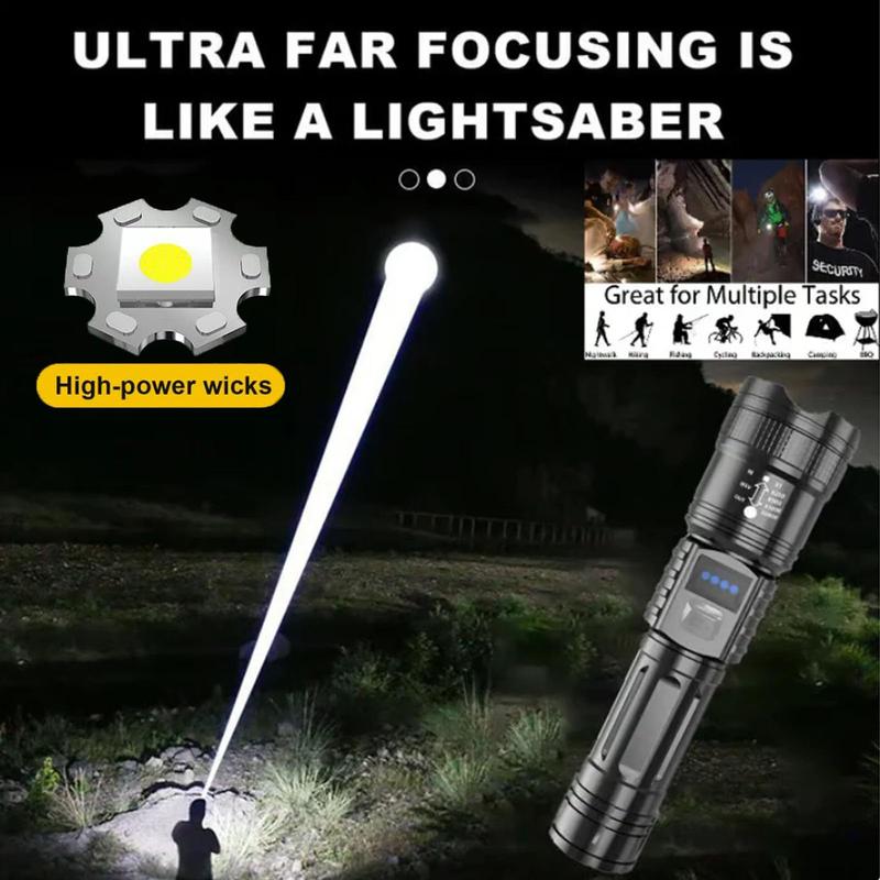 2-piece rechargeable zoom ultra bright flashlight, suitable for emergency power outages, outdoor camping, hurricanes Rechargeable LED battery powered, with 5 lighting modes
