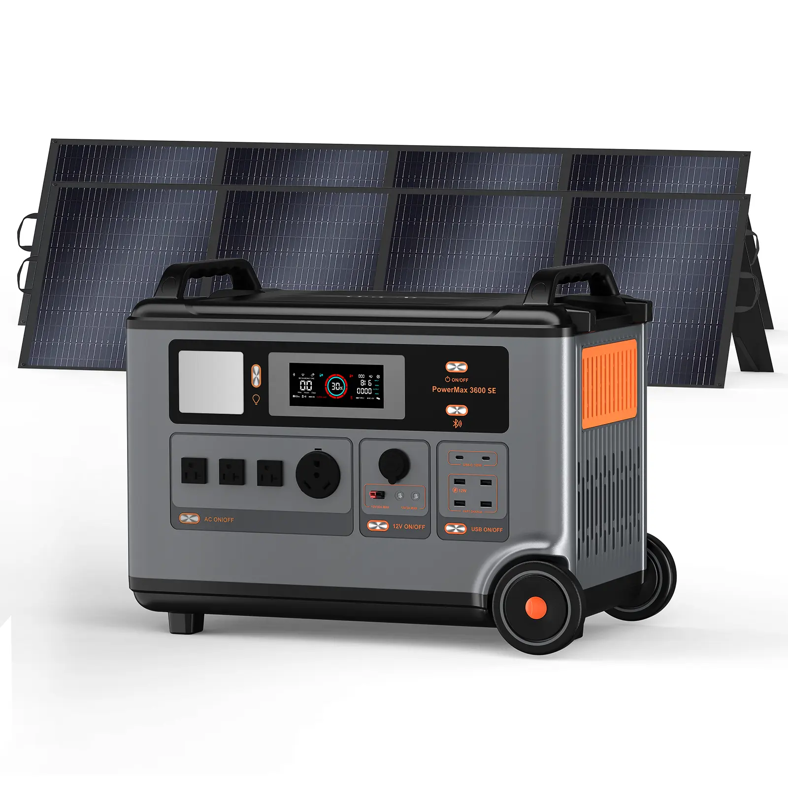 OSCAL PowerMax 3600SE Portable Solar Generator with Included 2×200W Solar Panels, 110V/120V Split Phase, 3600W AC Output (7200W Peak), 3600W Charging Capacity, Home Emergency Power Backup Electrical Supply