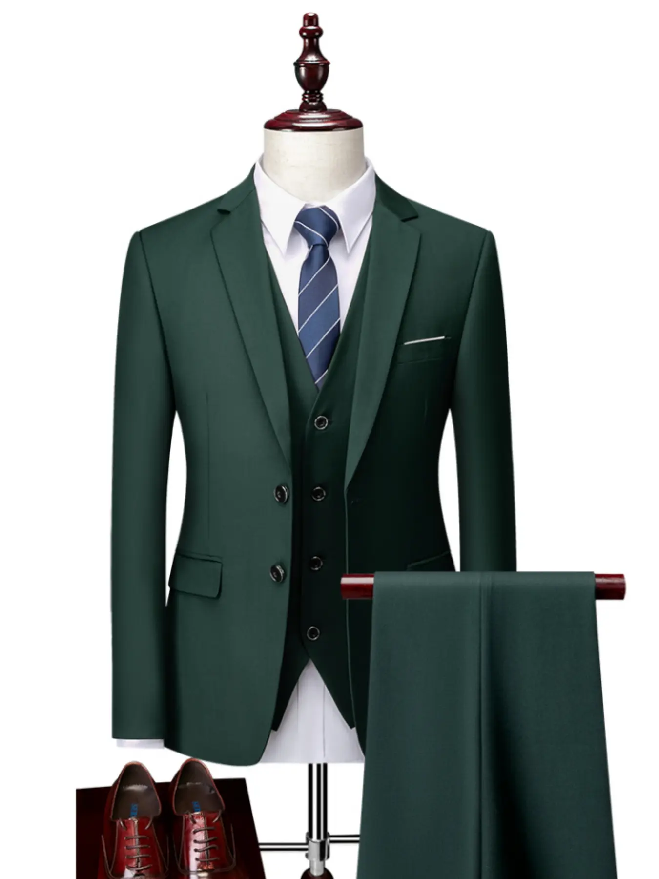 Men Loose Business Casual Formal Suits Dress Three-piece Set Jacket Pants Vest Male Wedding Groom Wedding Blazer Coat Trousers Waistcoat High-quality professional commuting suit sets Office professional suit