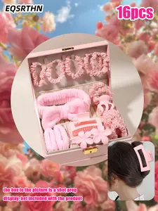 16pcs [Full Pink Sweet Girl Hair Accessory Set] Includes Sparkling diamond Large Intestine Ring + Plush Hair band + grab clip + hair clip! The girl's heart is brimming with charm. The plush version is soft and doesn't hurt the skin. Multiple styles are su