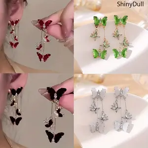 Butterfly Tassel Earrings - Rhinestone Glitter Dangle Earrings for Party, Prom & Festival