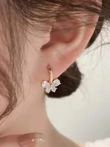 New Korean Style Rhinestone Bow Ear Cuff, Elegant Simple Sweet Fashion Earrings, Versatile Circle Studs for Women