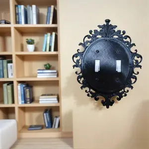 Gothic Wall Decor Victoria Style Double Switch Plate Retro European Carved Home Improvement Vintage Theme Halloween Decoration with Screws for Living Room Study Decorative Hanging Spooky Ornaments Hangable