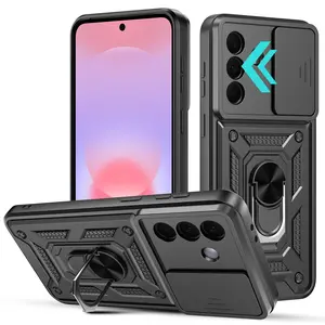 Samsung Galaxy A37 5G Protective Case, Slide Camera Cover, Heavy Duty Shockproof Phone Case with Magnetic Ring Holder Kickstand, Anti-Scratch Armor Cover