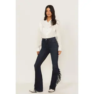 Allessio Dark Wash High Rise Fringe Bootcut Super Stretch Denim Jeans