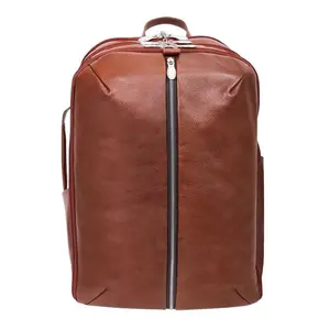 212 MAIN Englewood Series Pebble Grain Leather Triple Compartments Backpack - 17 in. U Series, Built-in Laptop & Tablet Storage, Adjustable Strap, Carry-All for Weekend Use, Brown (McKlein USA)